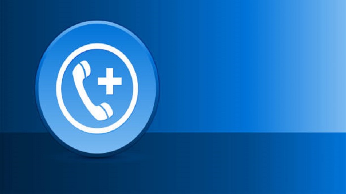 Icône d'appel d'urgence sur un fond  abstrait bouton bleu moderne vitreux-permanence téléphonique à distance-Serenity