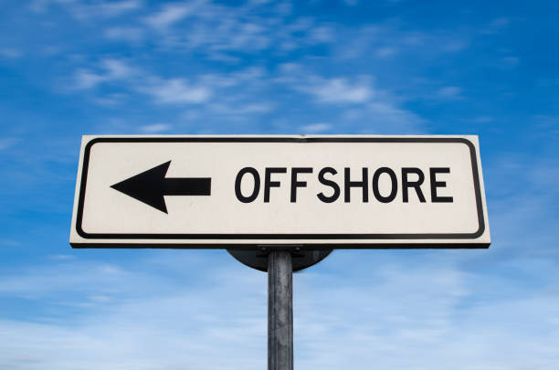 Panneau blanc avec flèche et mention « offshore » - call center médical offshore - Serenity